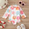 Kids Baby Girl Swimsuits Summer 2024 Floral Long Sleeve Zipper Ruffles Jumpsuit Swimwear Beachwear Bathing Suits