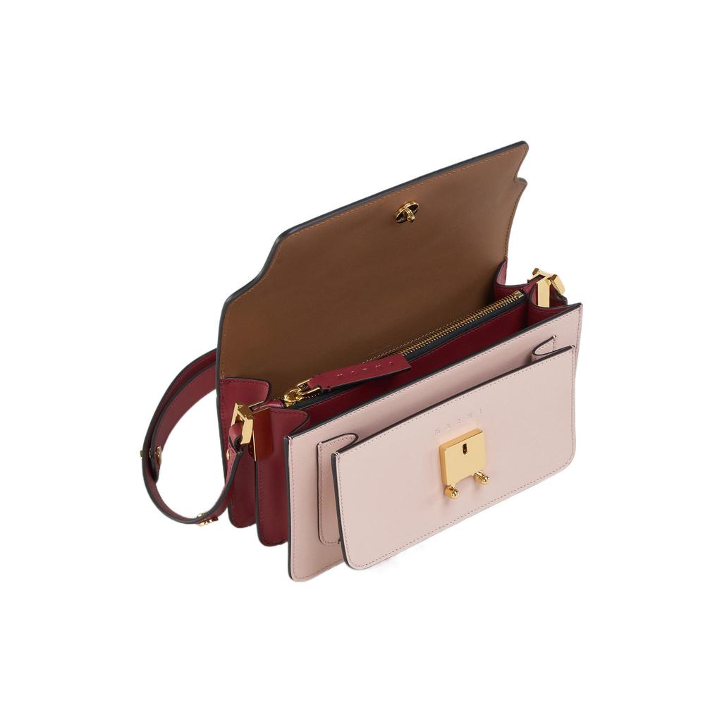 Marni Trunk Adjustable Leather Shoulder Strap Push Button Closure Calfskin Crossbody Bag Women Bags Brown Pink Burgundy SBMP0121U1LV589Z409N