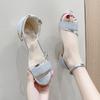Women Heels Casual Sandals Summer  New Woman Open Toe Gold Shoes Square Female Ankle Strap Low Heels Footwear Female