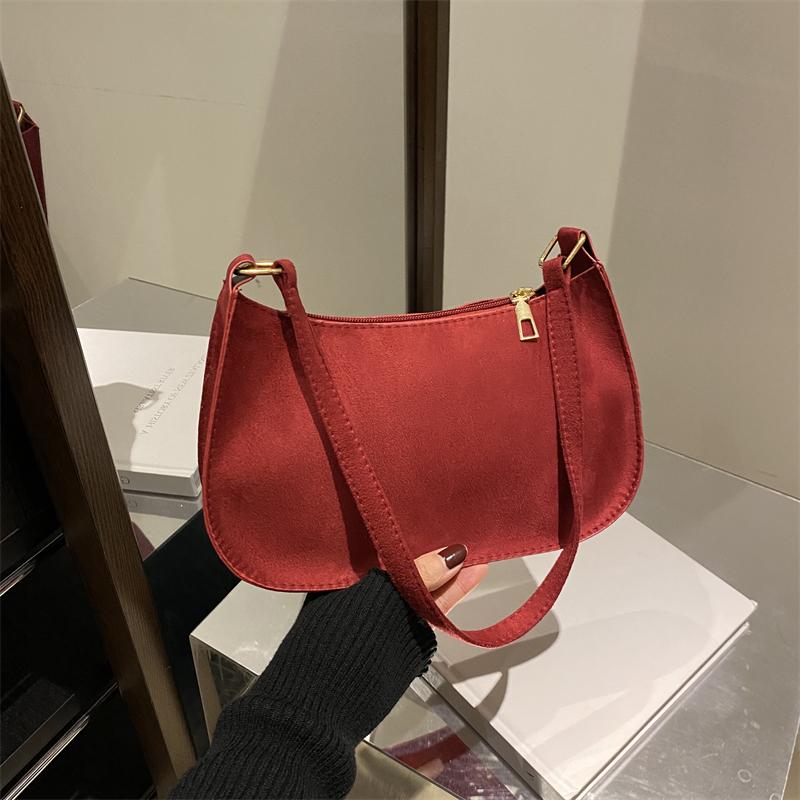 Yogodlns Модная Текстурная Красная Сумка Женская Новая Замшевая Сумка На Одно Плечо Маленькая Однотонная Сумка Хобо На Молнии Подмышками