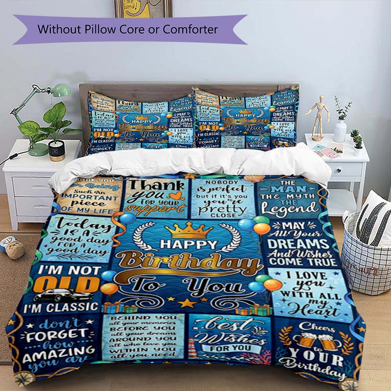 Happy Birthday Wishes 3‑Piece Bedding Set,Soft Duvet Cover with 22 Pillowcases,Multi‑Scene Home Dorm Use,Ideal Gift for Birthday & Holiday