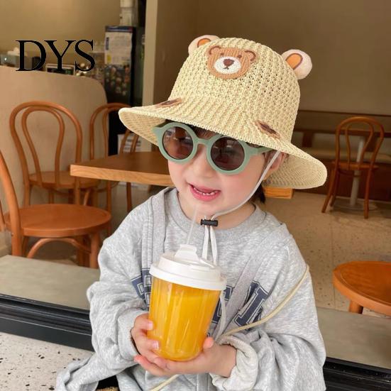 Toddler Beach Accessories Cute Animals Straw Sun Hats for Kids, UV Protection Fishing Hat, Wide Hat Brim Cartoon Bucket Breathable Summer Outdoor
