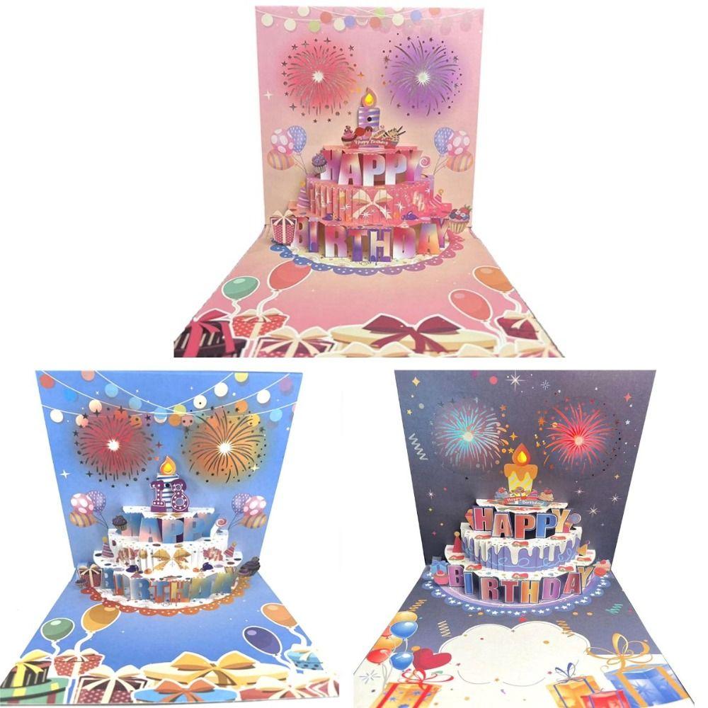 Musical and Light Happy Birthday Card Effect Blowable Led Candle 3D Popup Greeting Card Beautiful Hollowed