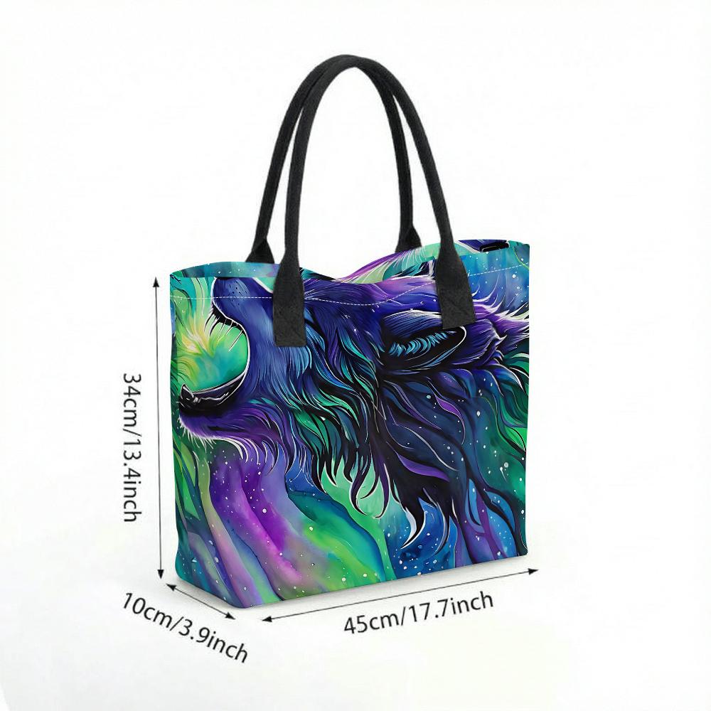 Watercolor Wolf Pattern Tote Bag Large Capacity Portable Daily Shoulder Bag for Casual Use