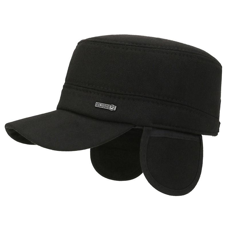 Men Classic Letters Warm Flat Cap Winter Ear Protection Thickened Travel Outdoor