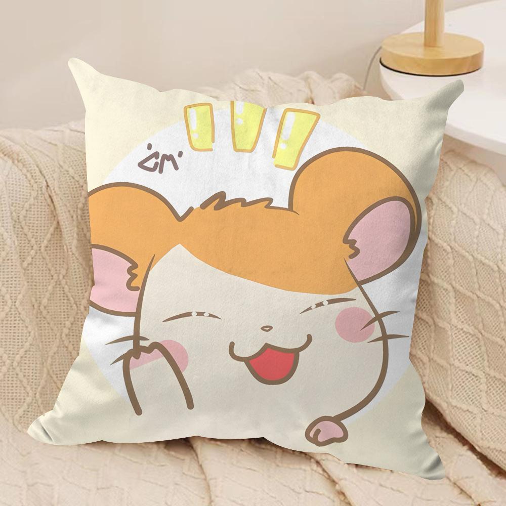 HHamtaro Cute Hamster Cushion Cover Silky Short Plush Invisible Zipper Dustproof Sofa Pillow Case for Home Decor