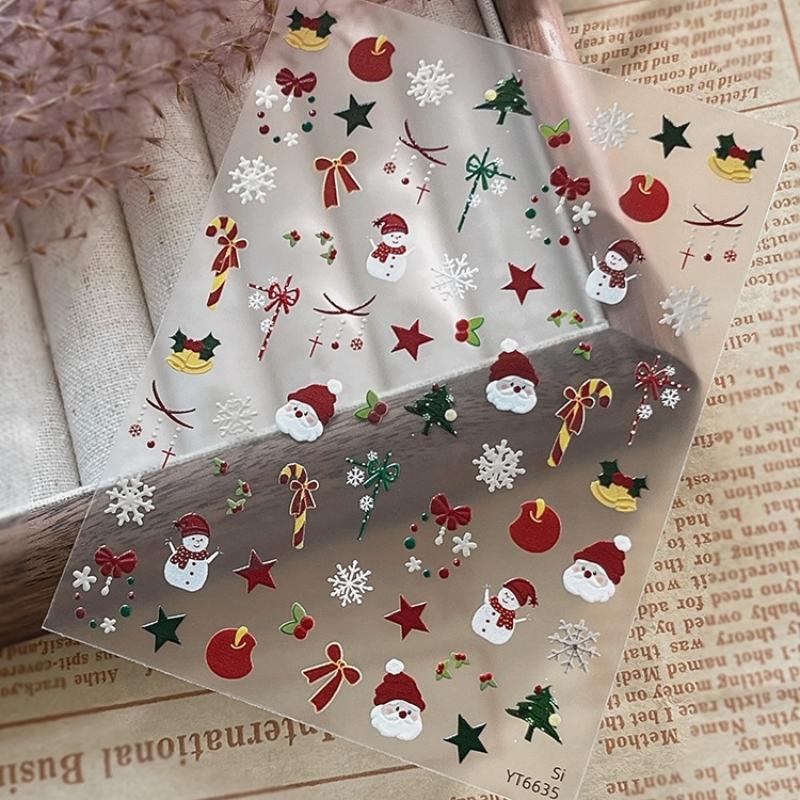 Cute Christmas Snowman Christmas Tree Santa Claus Nail Stickers Kawaii Art Stickers Diy New Year Accessories Manicure Decals