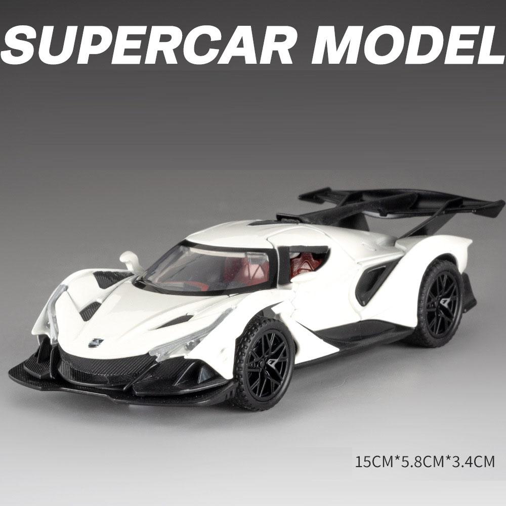 1:32 Scale Apollo IE EVO Toy Model Car Diecast Metal Doors Opened Supercar Sound Light Pull Back Vehicles Boys Collection Gift