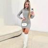Fall Women's High-neck Slim-fit Dress with Hip Wrap