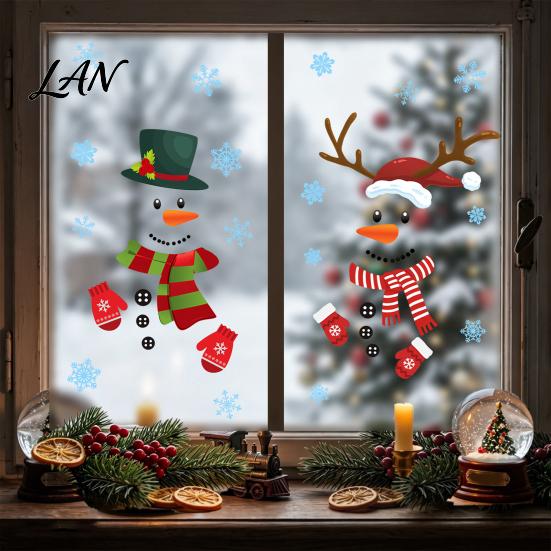 Holiday Window Decoration 2Pcs Christmas Snowman Static Stickers, Simple Double Clings, Indoor Outdoor Winter Decor PVC Waterproof Decals for