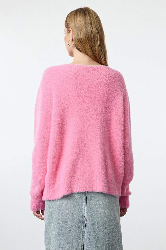 Женский модный стильный кардиган с розовым трикотажным кардиганом с перьями розы