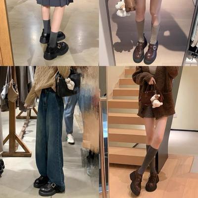 Внутреннее увеличение высоты 7 см маленький размер 3233 круглый носок одна педаль толстый каблук лофер одинарная обувь маленькие кожаные туфли женщины