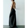 Spring New Arrival French Black Dress Evening Long Dress Silk Satin Texture Intimates Style Dress 8325840