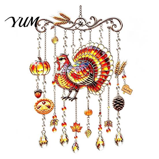 Whimsical Animal Wind Chime Fall Suncatcher, Stained Acrylic Fox Rabbit Hanging Suncatcher Unique Garden Art Gifts with Prism Drops, Outdoor