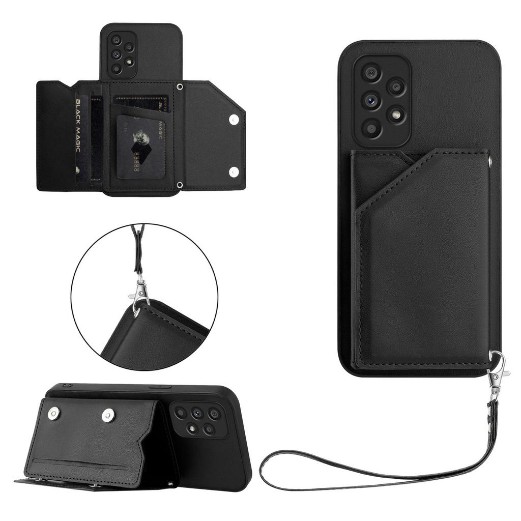 For Samsung Galaxy A53 5G Case Card Holder Kickstand Skin-Touch Phone Cover with Wrist Strap
