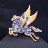 Брошь в виде лошади, красочная, блестящая, со стразами, эмалированная, с крыльями, в дизайне галопа, универсальная булавка на лацкан для воротников, свитеров, сумок, значок