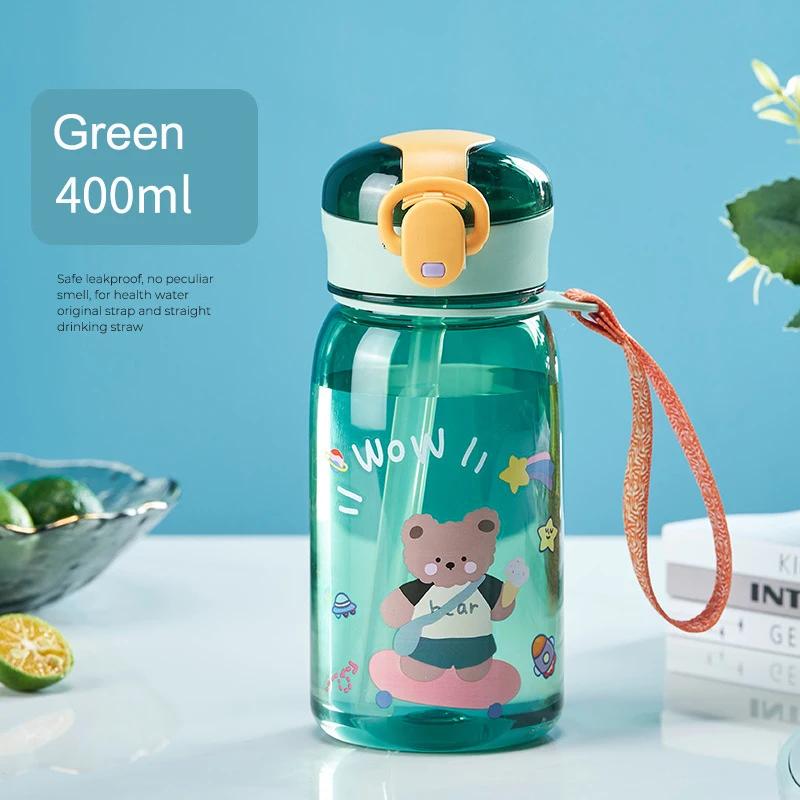 Kids Cartoon Water Sippy Cup with Straw Adorable Bear Leakproof Water Bottles Outdoor Activity Lightweight Drink Bottle Childrens Lovely Cup