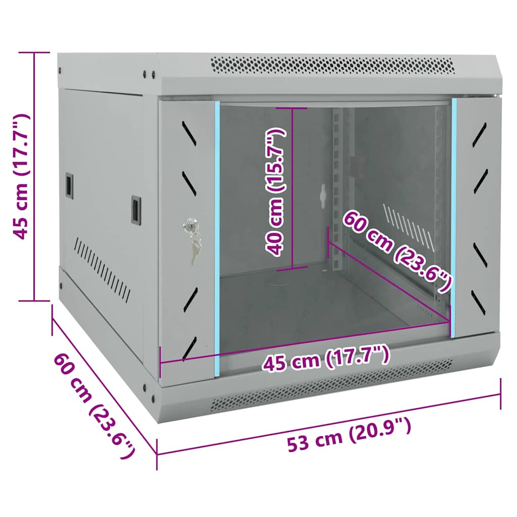 Network Cabinet with Storage Gray 53 x 60 x 45 cm Steel