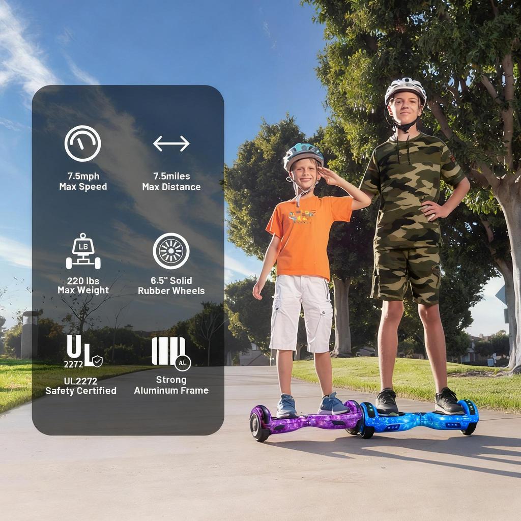 Гироскутер, 6,5" Самобалансирующийся скутер Гироборд с колесами, Bluetooth-динамик Светодиодные фонари для детей и взрослых