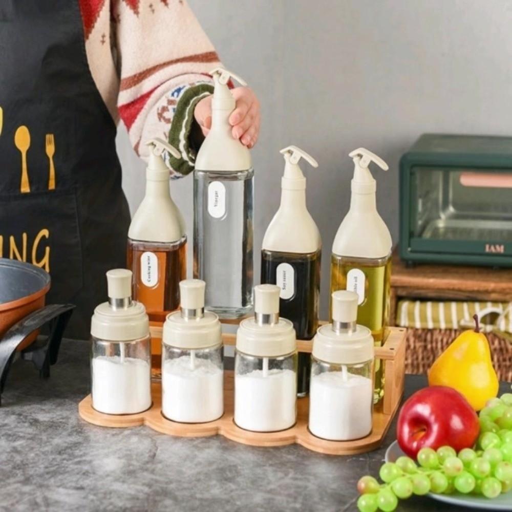Round Square Kitchen Storage Shelf Bamboo Oil Bottle Rack Seasoning Can Storage Rack Resturant
