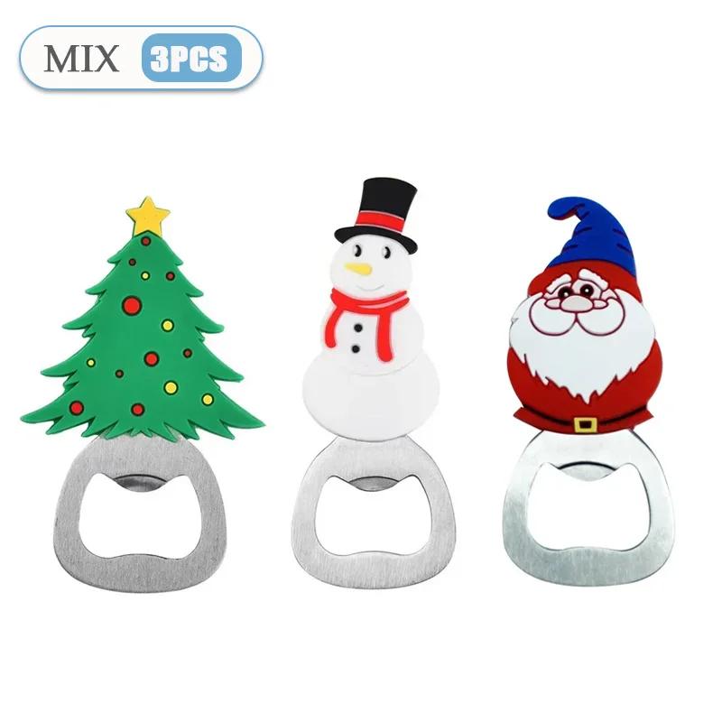 1-10PC Christmas Magnetic Bottle Opener Santa Claus Beer Eagle Silicone Fridge Magnet Kitchen Tool Holiday Gift Party Home Decor