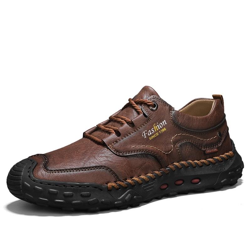 Мода Новая Ручная Работа Мужская Кожаная Повседневная Обувь Дизайн для Путешествий Кроссовки Уличная Мужская Обувь для Пешего Туризма Все-сочетаемая Трекинговая Обувь Мягкие Кроссовки