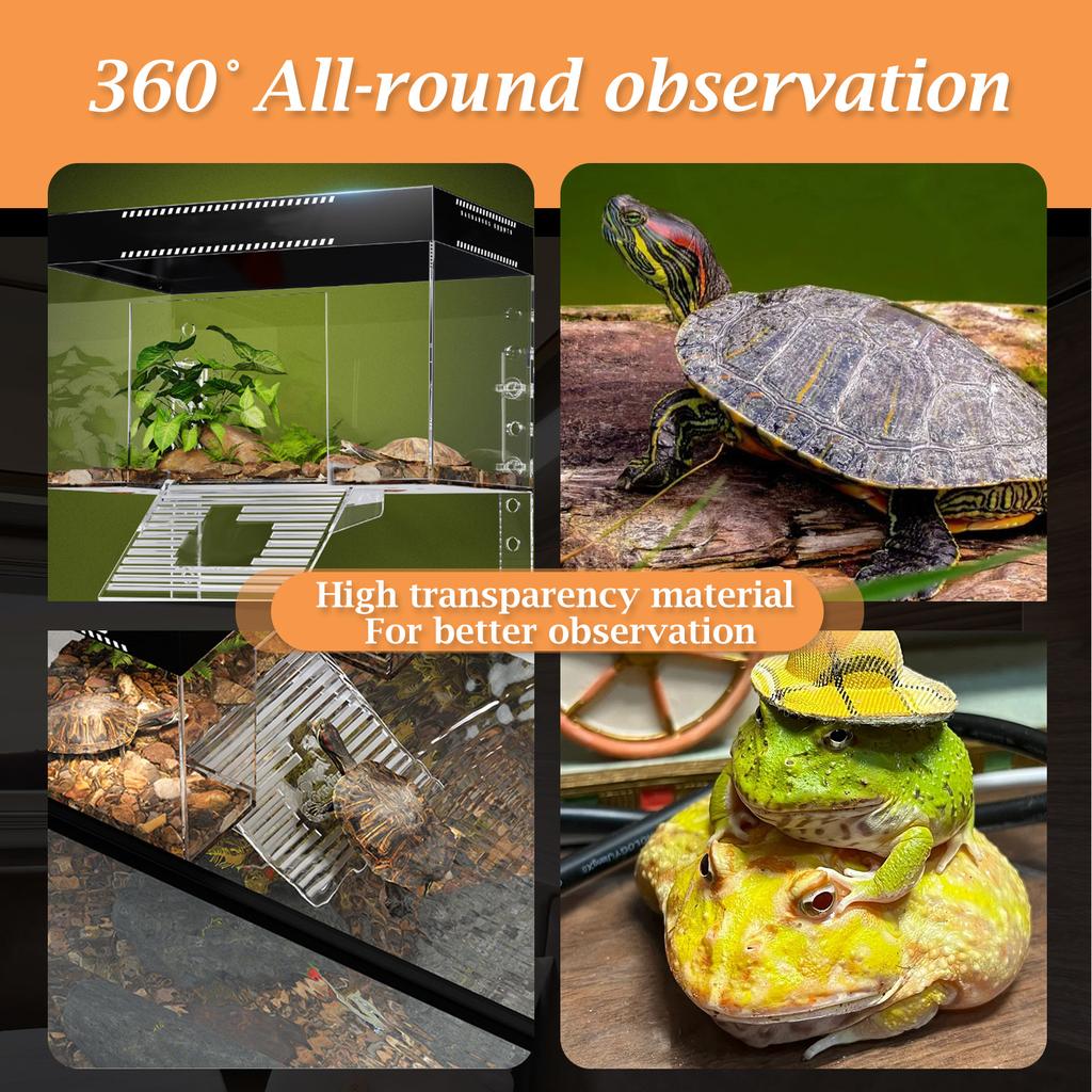 Adjustable Turtle Basking Platform Transparent PC Hanging Turtle Basking Land with Ramp Reptile Resting Platform for Aquarium