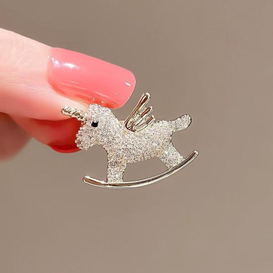 Rhinestone Horse Brooch Sweater Cardigan Coat Business Suit Zodiac Animal Lapel Pin Men Women Fashion Jewelry Clothing Accessories