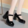 Mary Janes Vintage Black Sandals Woman Buckle Casual Platform High Heels Office Ladies Solid Elegant Heels Korean
