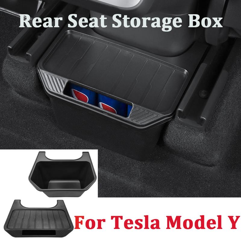 For Tesla Model Y -2024 Rear Seat Storage Box Organizer Center Console B Backseat Trash Can Garbage Bag Under Seat Tray