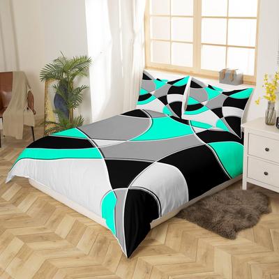 Круглый Геометрический Постельный Набор Зеленый Серый Черный Абстрактное Искусство Покрывало Удобный Комплект из Трех Предметов
