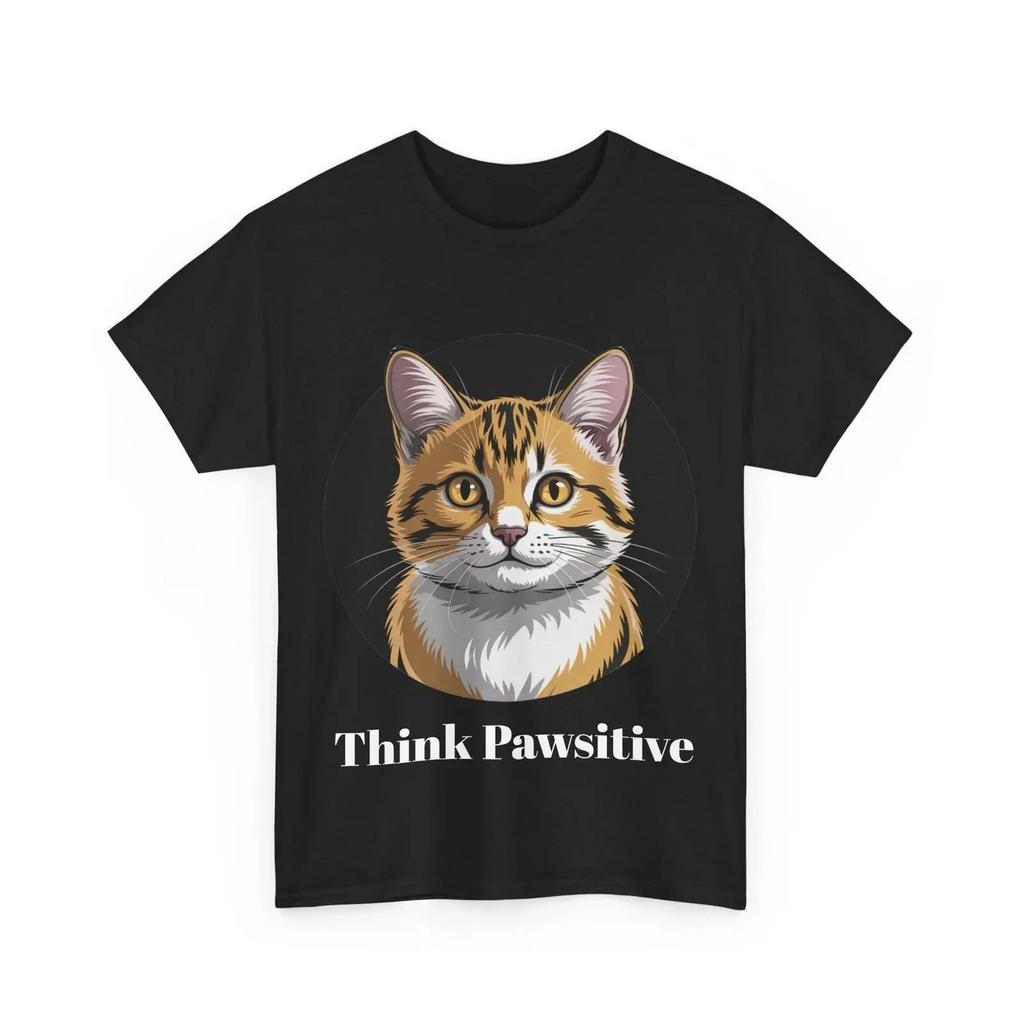 Impressley Think Pawsitive T Shirt Funny Cat for Unisex and Women vintage Washed Comfortable fashion graphic Versatile Unisex Soft