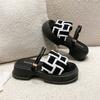 New Summer Muffin Thick-soled Cool Slippers Women's Outer Wear Color Matching and Weaving Two One-word Sandals