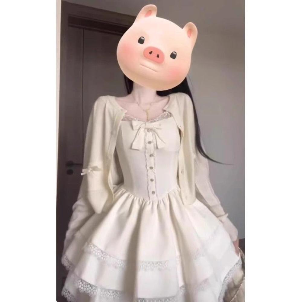 Spring and Summer New Sweet and Super Good-looking Cardigan Jacket Fluffy Casual Dress Women's Waist and Thin Dress