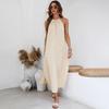 Ladies Elegant Halter Backless Solid Color Holiday Beach Dress