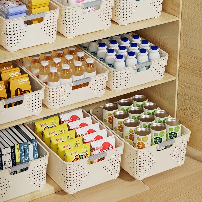 Stackable Vented Organizer Baskets Multi Size with Handles for Efficient Office Supplies Storage