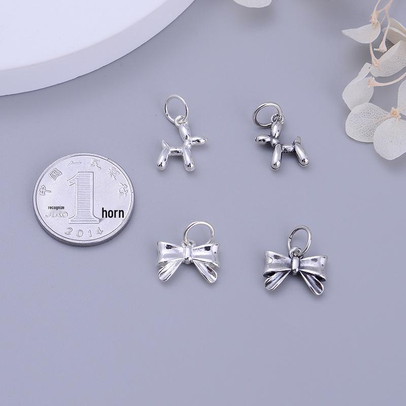 Подвеска-шарм «Собака-пузырь с бантом» из стерлингового серебра S925 для браслетов из бусин «сделай сам»