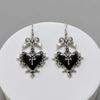 Silver Heart Cross Earrings Red Enamel Halloween Dangle Earrings Thorn Rose Drop Earrings  Party