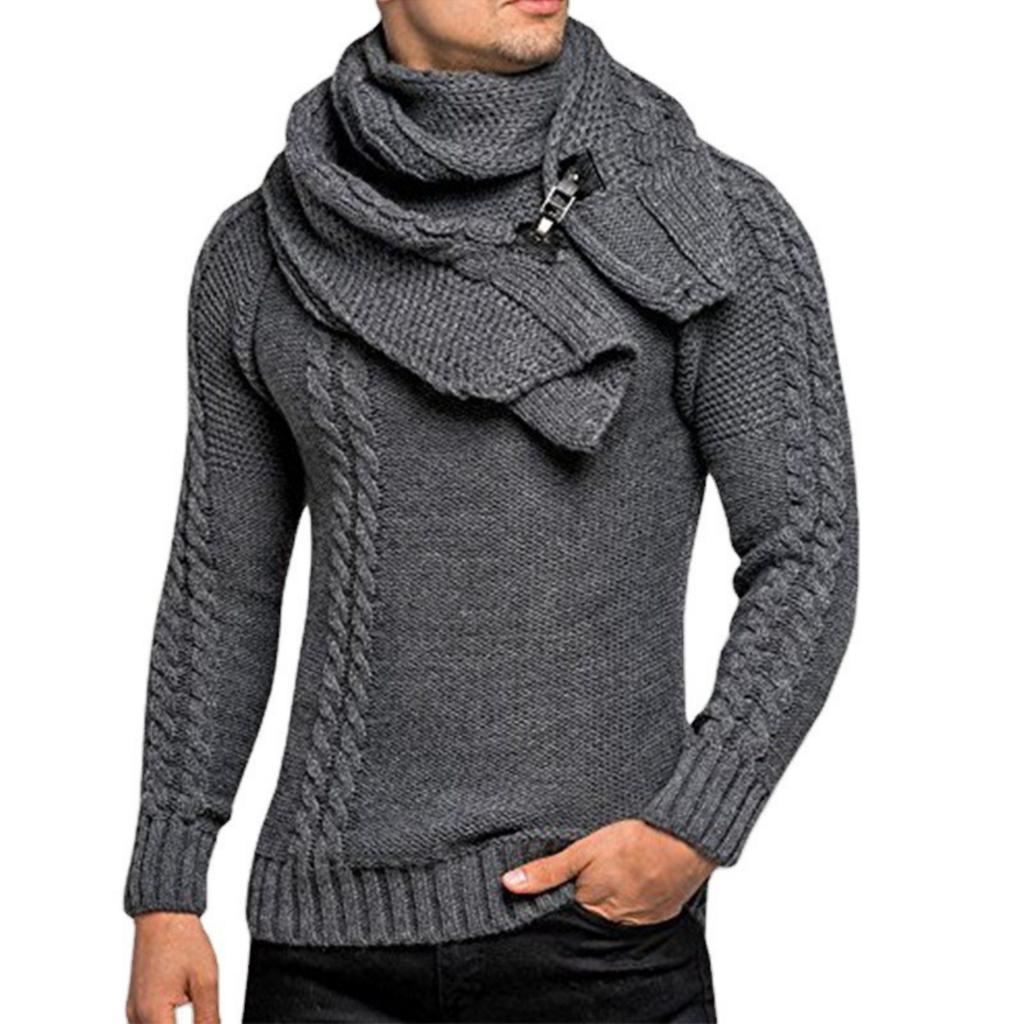Men's Casual And Trendy Long-sleeved Neck, Detachable Men's Warm And Slimming Pullover, Knitted Sweater