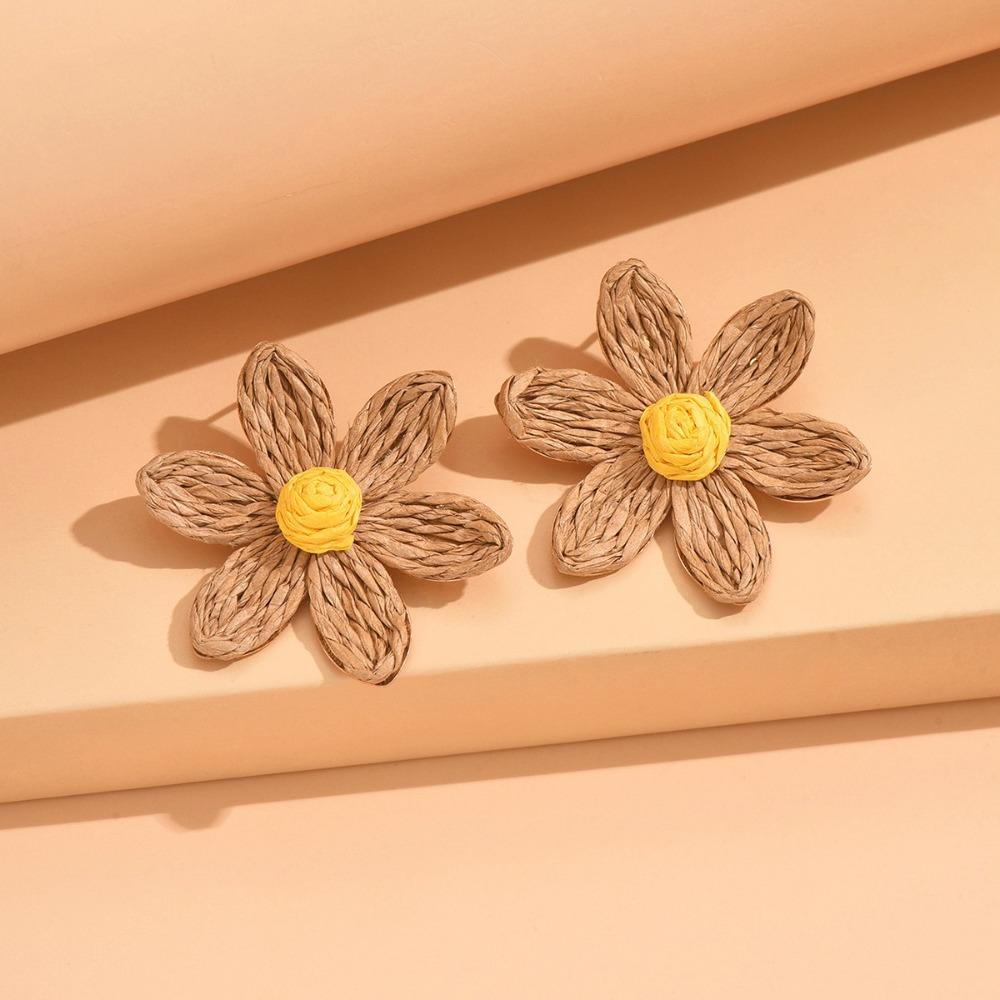 Ethnic Style Weaved Ear Accessories Exaggerated Shape Flower Stud Earrings Sunflower Earrings  Gift