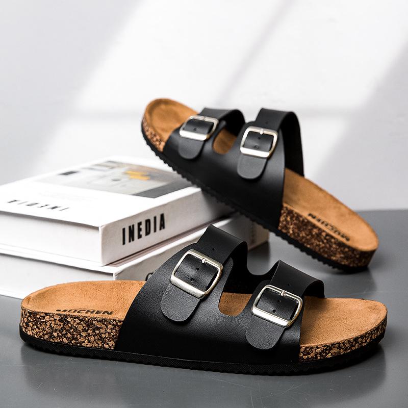 Мужские сандалии Birkenstock с двумя пряжками и открытым носом - Летняя повседневная уличная обувь Шлепанцы