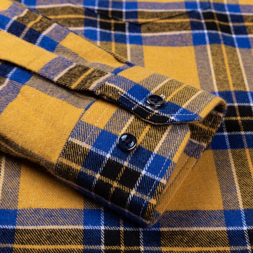 Men's Fashion Brushed Flannel Plaid Striped Shirts Single Patch Pocket Comfortable 100% Cotton Long Sleeve Standard-fit Shirt