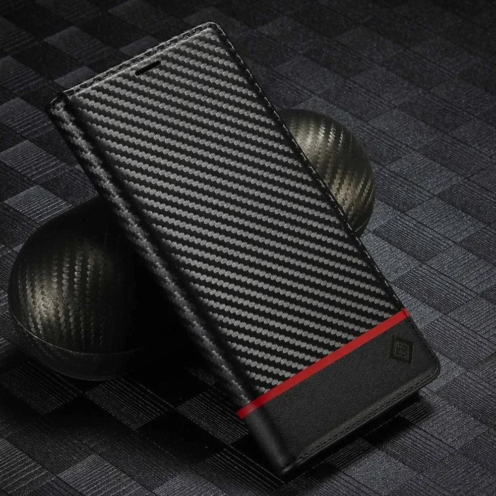 Чехол-кошелек из кожи с карбоновым рисунком для Samsung S25 Ultra S24 FE S23 S22 S21 Plus A56 A36 A26 A16 A55 A35 A15 с магнитной застежкой