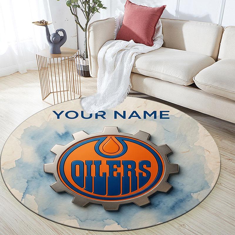 Custom Name,Edmonton Oilers pattern round rug,Carpet Rug for Living Room Bedroom Playroom ,Non-slip Floor Mat,Holiday Gifts and Birthday Gifts.