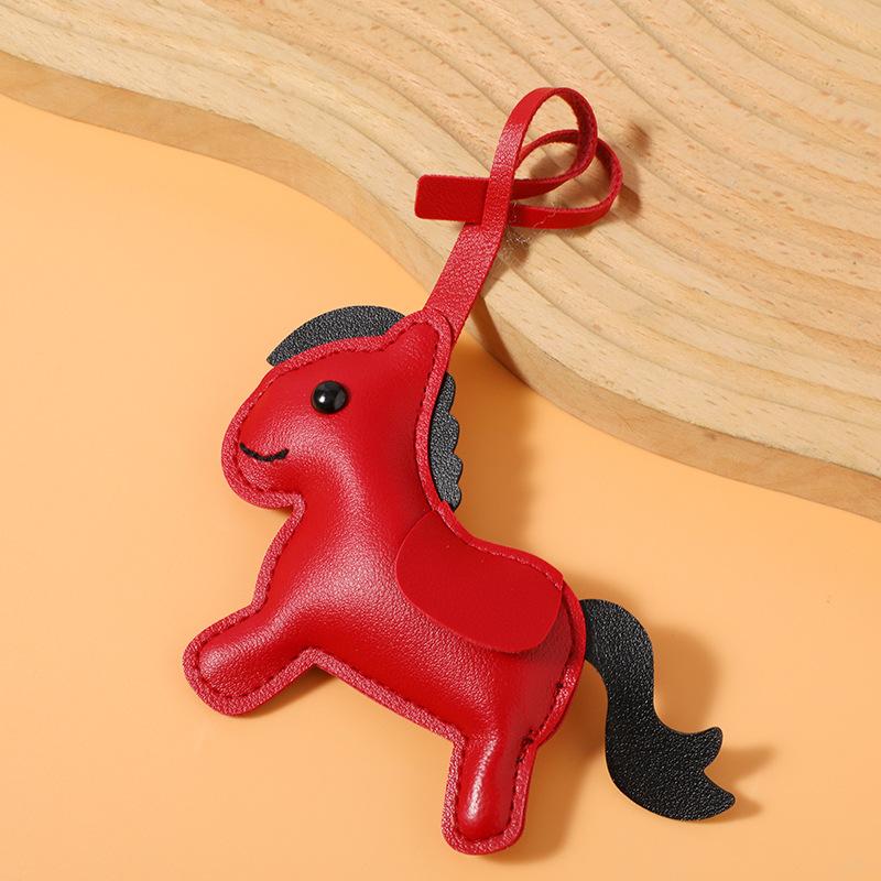 Women'S Bag Pony Keychain Pendant High Quality Pu Leather Horse Ornament Handmade Stitching Charm Fashion Accessories Gift