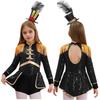 Girls Circus Drummer Costume Long Sleeve Sequined Bodysuit Fringe Epaulet Shoulder Mini Top Hat Accessory