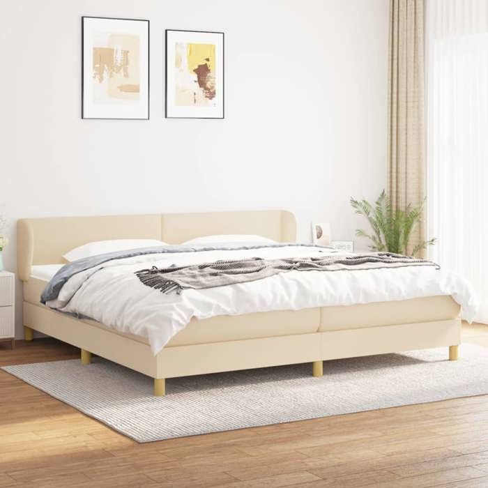 3126674 vidaXL Divan Bed with Mattress Cream 200x200 Cm Fabric