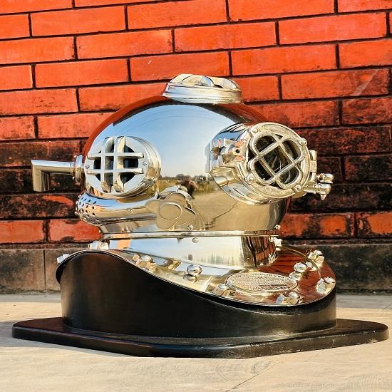 Шлем для подводного плавания ВМС США Mark V divers шлем Глубоководный шлем Хромированный водолазный шлем с деревянной основой Подарочный товар.