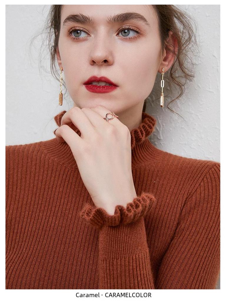 Женский полуводолазный свитер с кружевом Wood Ear 2024 года: Короткий, плотный вязаный свитер на осень/зиму