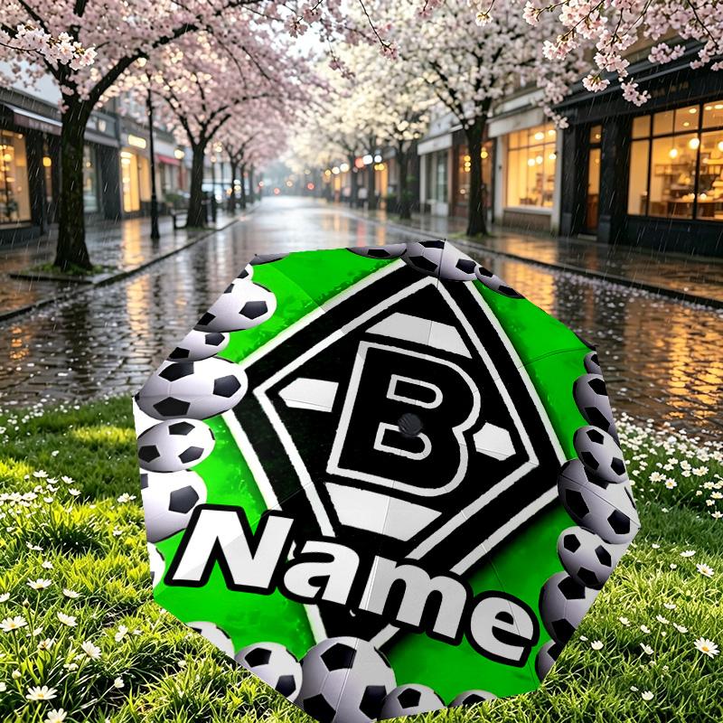 Custom Name Personalized Borussia Monchengladbach Print Umbrella, Auto Open Close, 8‑Rib Sturdy Frame, Commute Camping Hiking Use, Birthday Gift